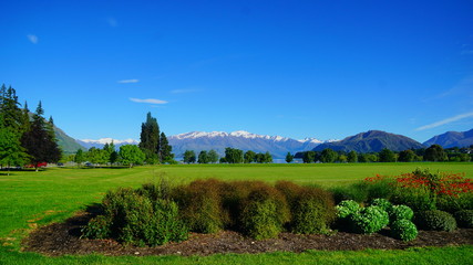 Fototapeta na wymiar The spring time view in Wanaka Lake, Otago, New Zealand