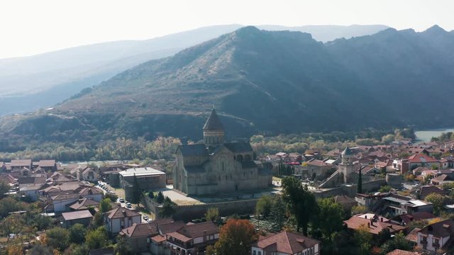 The city of Mtskheta. Svetitskhoveli Cathedral. Georgia in all its glory. Beautiful view of the mountains.  The city of Mtskheta. SJvari Monastery. Georgia in all its glory. 