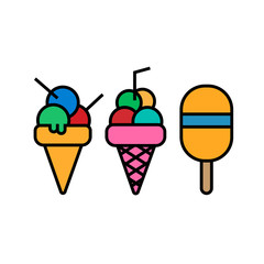 ice cream icon, with three choices using a white background, and ice cream using colors