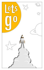 rocket takes off into space. Postcard on the theme of space.