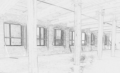 Drawing of Construction Site - Interior #1