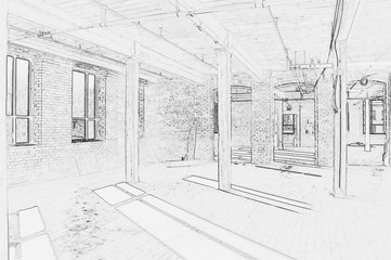 Drawing of Construction Site - Interior #5