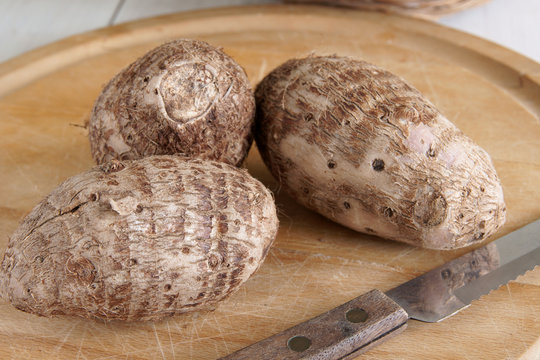 Eddoes a Asian root vegetable closely related to Taro