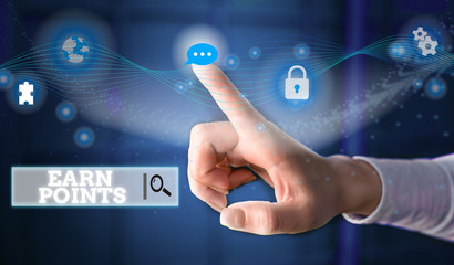 Conceptual hand writing showing Earn Points. Concept meaning getting praise or approval for something you have done Picture photo network scheme with modern smart device