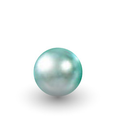 Vector illustration of single shiny natural blue sea pearl with light effects isolated on white background. eps 10