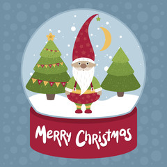 Merry Christmas Vector illustration. Santa in Snow globe.