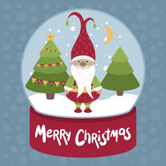 Merry Christmas Vector illustration. Santa in Snow globe.