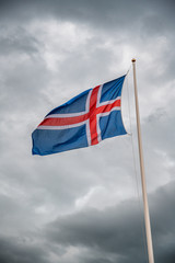 Wind on iceland flag on a stormy afternoon