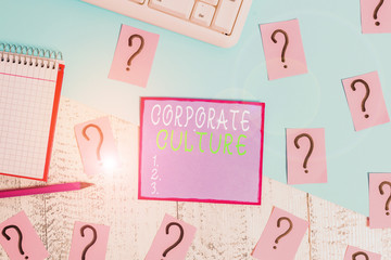 Handwriting text Corporate Culture. Conceptual photo pervasive values and attitudes that...