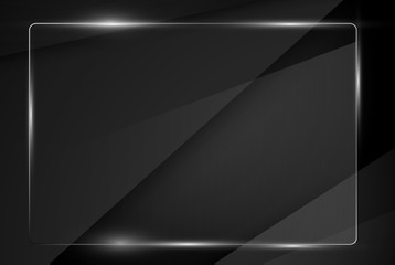 Beautiful blank shining glass banner on a black background