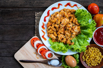 Stir fried chicken macaroni and recipe.