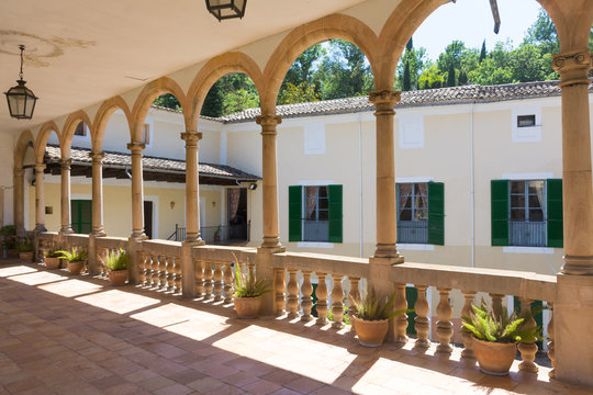 Mallorca. Estate Of La Granja. Colonnade on the second floor in the manor house.