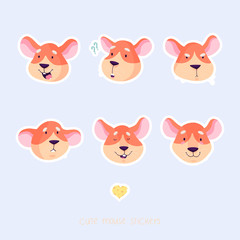 Cute mouse stickers. Flat design. Vector illustration. Eps 10.