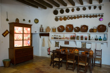 Mallorca. Estate Of La Granja. Large kitchen in the manor house.