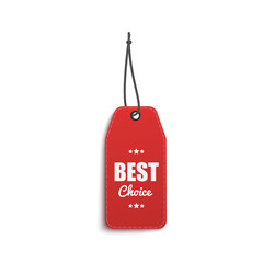 Clothing hang tag with words Best Choice hanging on black string