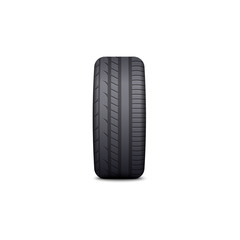 Black car tire with realistic tread pattern and rubber texture