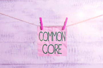 Conceptual hand writing showing Common Core. Concept meaning set of academic standards in...