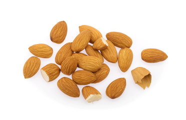 Almond nuts isolated on white background