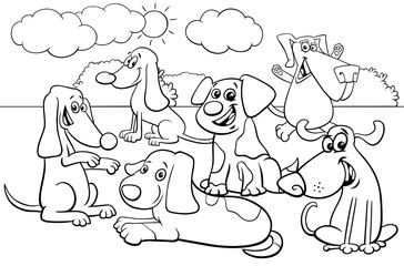 cartoon dog characters group coloring book page
