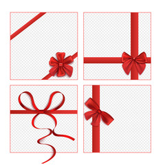Isolated red ribbon bow set on blank square gift box mockups