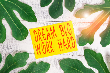 Conceptual hand writing showing Dream Big Work Hard. Concept meaning Believe in yourself and follow...