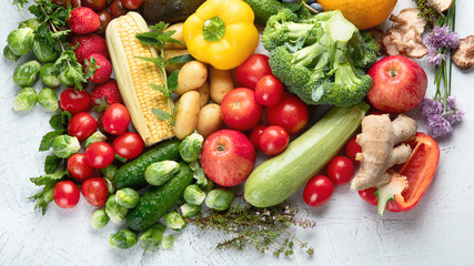 Assortment of fresh fruits and vegetables