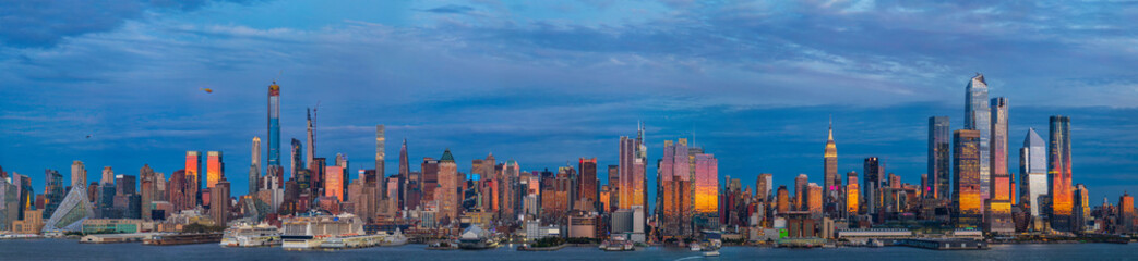 Manhattan Skyline Panoramic View at Sunset, New York City