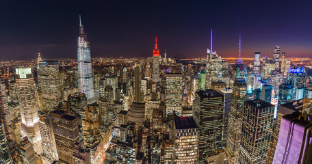 New York City night skyline buildings 