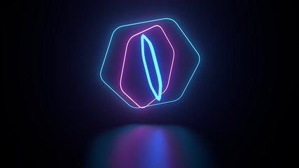 3d render of neon gemetry above reflection floor. Glow neon objects.