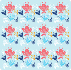 Seamless pattern with flowers, leaves. Creative floral texture. Great for fabric, textile Vector Illustration