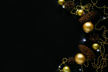 Fototapeta na wymiar Christmas composition on a black background