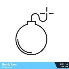 Bomb icon in line style, with editable stroke eps 10