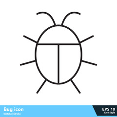 Bug icon in line style, with editable stroke eps 10