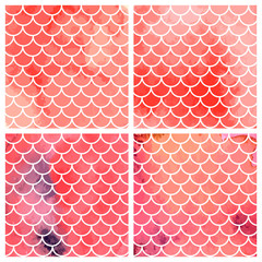 Set of living coral mermaid scales. Fish scales. Underwater sea pattern. Vector illustration. Perfect for print design for textile, poster, greeting card, invitation. © Lida
