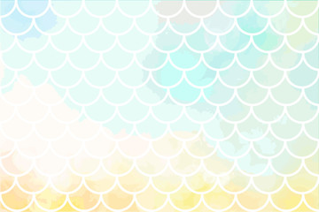 Light yellow-blue mermaid scales. Fish scales. Underwater sea pattern. Vector illustration. Perfect for print design for textile, poster, greeting card, invitation.