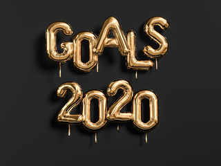 2020 goals balloon text on black background. Wish list for New Year holiday decorations, planning concept. 3d rendering.