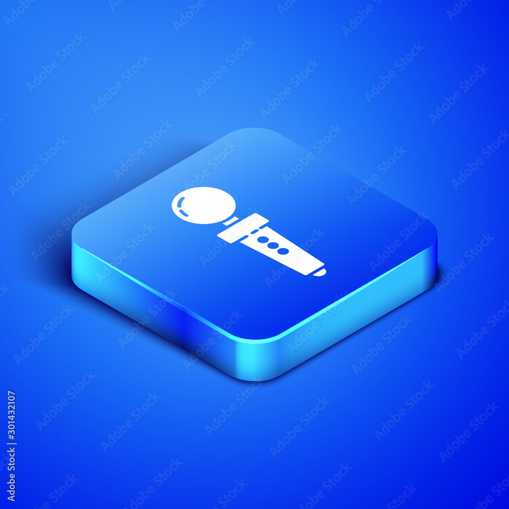 Wall mural isometric joystick for arcade machine icon isolated on blue background. joystick gamepad. blue squar