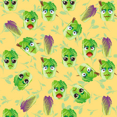 Cute seamless pattern with cartoon emoji Chinese cabbage