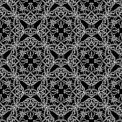 Arabesque floral vector seamless pattern. Black and white ornamental arabic background. Ethnic style elegance line art ornaments with vintage flowers, leaves, shapes, lines. Beautiful ornate design