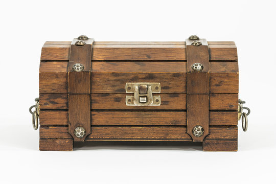 Old Wood Toy Treasure Chest On White. 