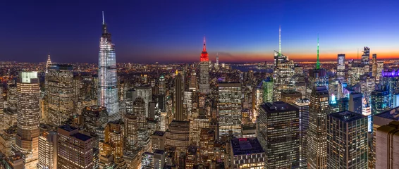 Gordijnen New York City Manhattan skyline zonsondergang avond © blvdone