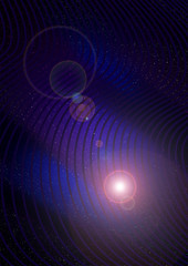 Abstract cosmic sky background. Flash of light. Lense flare