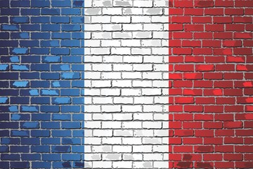 Shiny flag of France on a brick wall - Illustration, Abstract grunge vector background