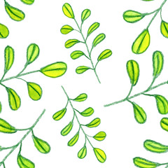 seamless pattern with green branches and leaves