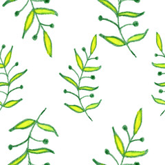 green yellow herb flowers leaves seamless pattern