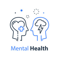 Human head profile and cloud lightning, cognitive psychology or psychotherapy concept, mental health