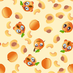 Cute seamless pattern with cartoon emoji peaches