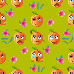 Cute seamless pattern with cartoon emoji peaches