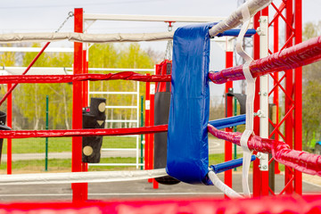 Boxing ring outdoors. Boxing lessons. Healthy lifestyle.