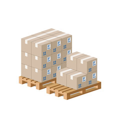 Carton boxes on wooded pallet. Concept of the warehouse. Isometric style. Illistratio isolated on white background.